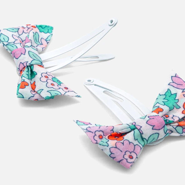 Duo de barrettes noeud en tissu Liberty