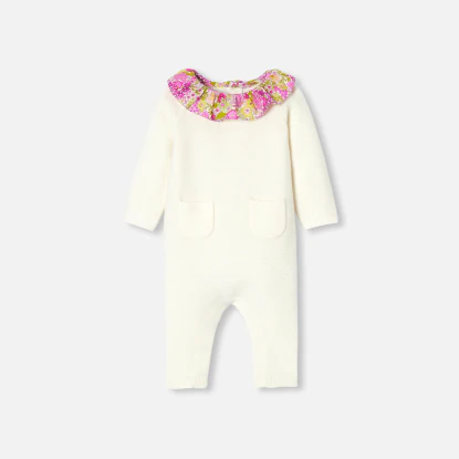 Combinaison bébé fille en tricot point mousse