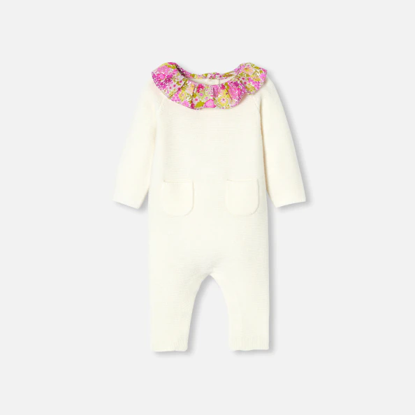 Combinaison bébé fille en tricot point mousse