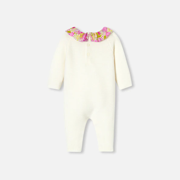 Combinaison bébé fille en tricot point mousse