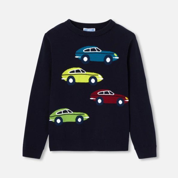 Pull enfant garçon intarsia voiture